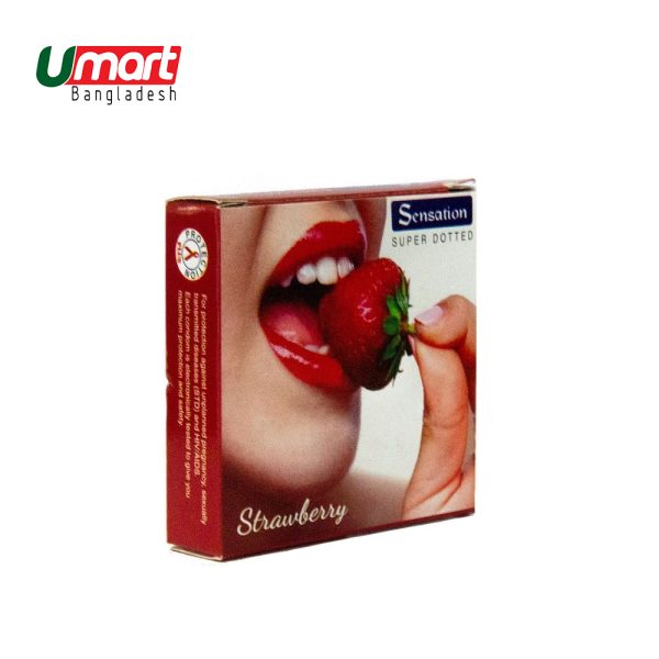 Sensation Condom Strawberry Flavor Super Dotted Condom 1Packet Total 3Pcs