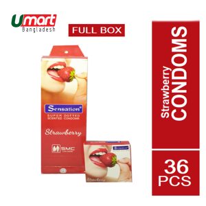 Sensation Condom Strawberry Flavor Super Dotted Condom Full Box 12 Packet Total 36 Pcs