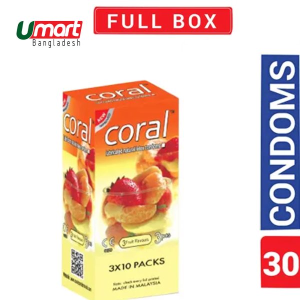 Coral 3 Fruits Flavors Lubricated Natural Latex Condom Full Box