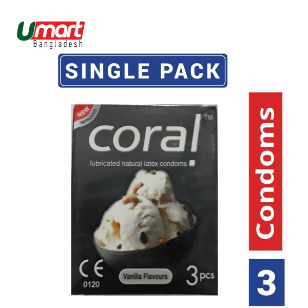 Coral-Vanila Flavored Lubricated Condom Single Pack 3x1= 3pcs