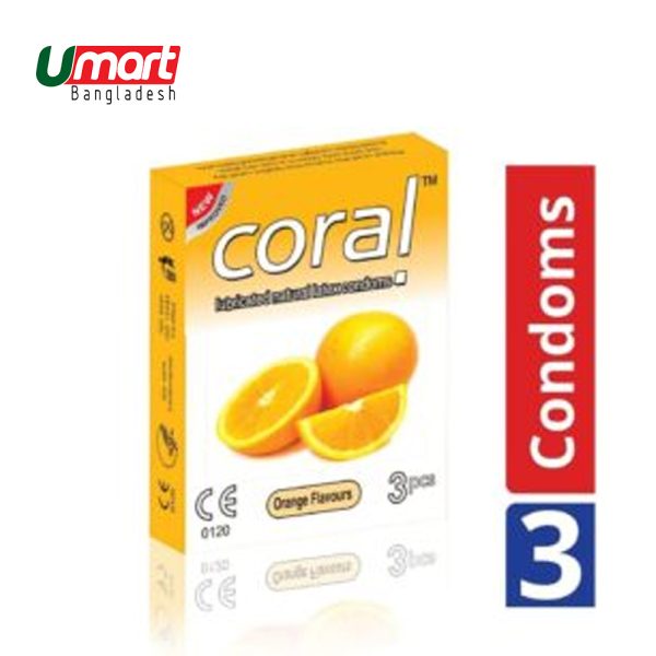 Coral orange natural latex condom-single pack 3x1 3 pieces