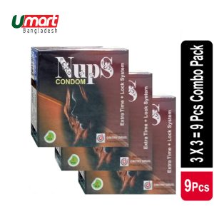 Nups Extra Time Lock System Condom- 3x3=9pcs-Combo pack ( Dark )