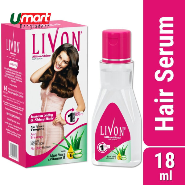 Livon Hair Serum with Argan Oil & Vitamin E for Women & Men, For Frizz Free, Smooth & Glossy Hair, Moisturizes & Detangles Hair, All Hair Types, 18 ml